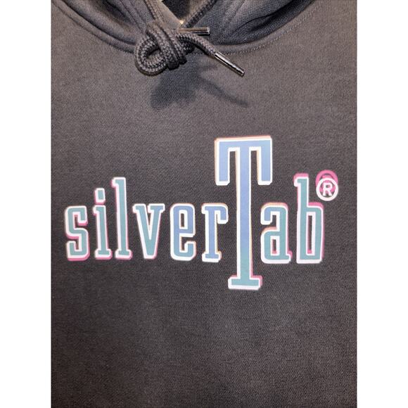 Levi's Silver Tab Hoodie Small Black Sweatshirt Pullover Logo Spell Out Mens L - Picture 3 of 6